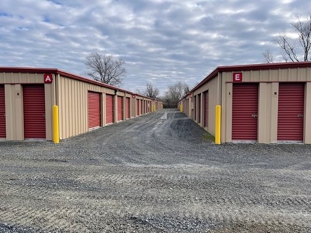 A row of storage units at Partners Self Storage in Delmar, DE. 6 different unit sizes.