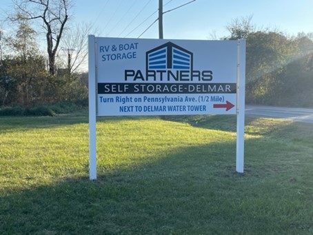 Partners Storage Facility Sign in Delmar, DE. Boat and RV storage.